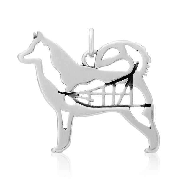 Alaskan Malamute Pendant Body Design with Sled in Sterling Silver.