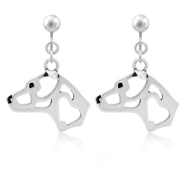 American Staffordshire Terrier Clip-On Earrings Head Design in Sterling Silver.