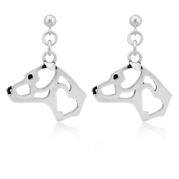 American Staffordshire Terrier Earrings Head Design in Sterling Silver in Dangle Post.