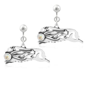 Australian Shepherd Clip-On Earrings Body Design with Ribbon with Aurora Borealis Crystal in Sterling Silver.