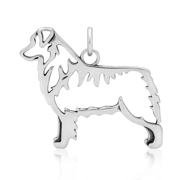 Sterling silver Australian Shepherd pendant designed to breed standard. Unique Australian Shepherd jewelry gifts for dog owners are handcrafted in the USA.