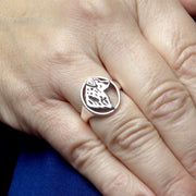 Australian Shepherd Ring Head Design in Sterling Silver on Model.