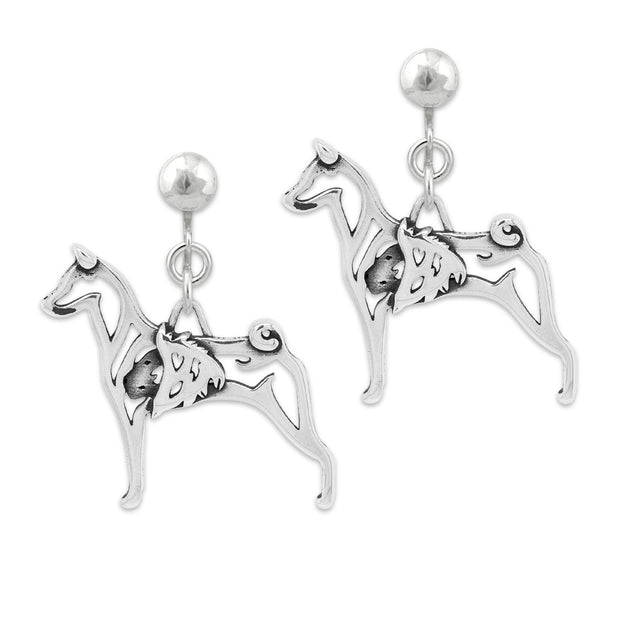 Basenji Clip-On Earrings Body Design with Lion in Sterling Silver.