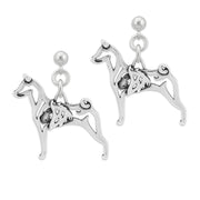 Basenji Earrings Body Design with Lion in Sterling Silver in Dangle Post.