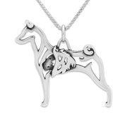 Basenji Necklace Body Design with Lion in Sterling Silver on Box Chain.