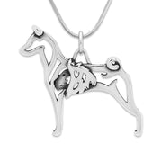 Basenji Necklace Body Design with Lion in Sterling Silver on Snake Chain.