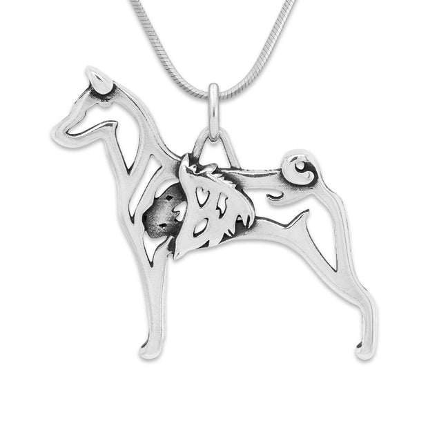 Basenji Necklace Body Design with Lion in Sterling Silver on Snake Chain.