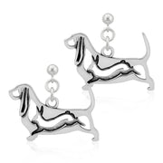 Basset Hound Earrings Body Design with Rabbit in Sterling Silver in Dangle Post.