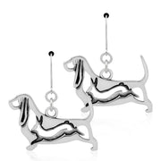 Basset Hound Earrings Body Design with Rabbit in Sterling Silver in Leverback.