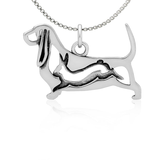 Basset Hound Necklace Jewelry in Sterling Silver