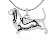 Basset Hound Necklace Body Design with Rabbit in Sterling Silver on Snake Chain.