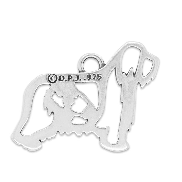 Bearded Collie Pendant Body Design in Sterling Silver Back Side View.