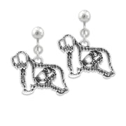 Bearded Collie Clip-On Earrings Body Design in Sterling Silver.