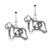 Bearded Collie Earrings Body Design in Sterling Silver in French Hook.