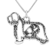 Bearded Collie Necklace Body Design in Sterling Silver on Box Chain.