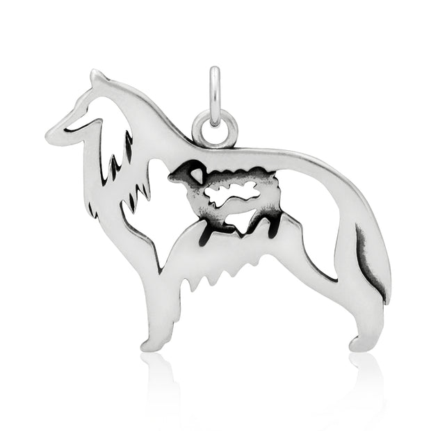 Belgian Sheepdog Pendant Body Design with Sheep in Sterling Silver.