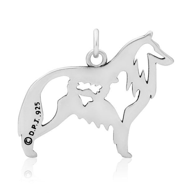 Belgian Sheepdog Pendant Body Design with Sheep in Sterling Silver Back Side View.