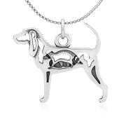 Black and Tan Coonhound Necklace Body Design with Raccoon in Sterling Silver on Box Chain.