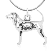 Black and Tan Coonhound Necklace Body Design with Raccoon in Sterling Silver on Snake Chain.