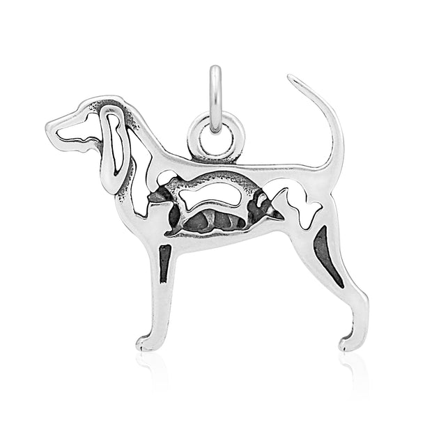 Black and Tan Coonhound Pendant Body Design with Raccoon in Sterling Silver.