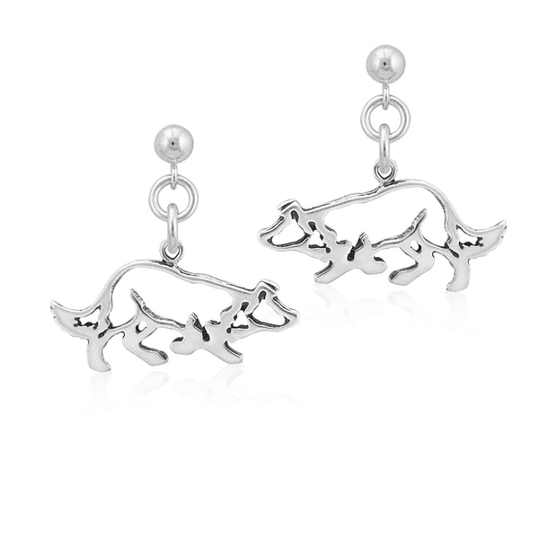 Border Collie Earrings Body Design in Sterling Silver in Dangle Post.