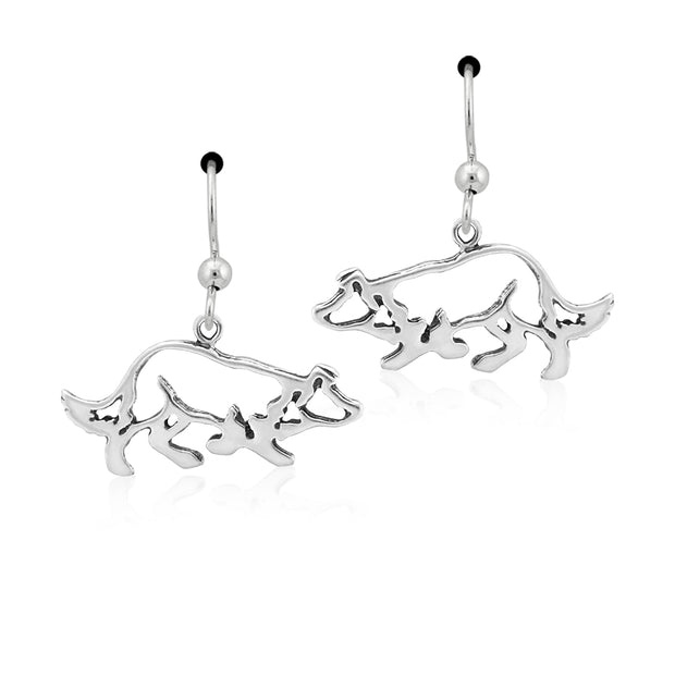 Border Collie Earrings Body Design in Sterling Silver in French Hook.