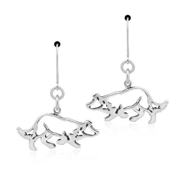 Border Collie Earrings Body Design in Sterling Silver in Leverback.