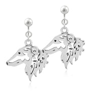 Borzoi Clip-On Earrings Head Design in Sterling Silver.