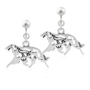 Borzoi Clip-On Earrings Body Design with Wolf in Sterling Silver.