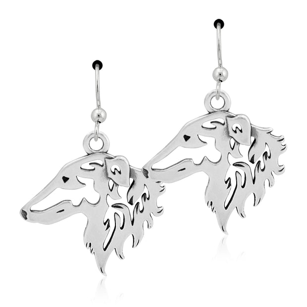 Borzoi Earrings Head Design in Sterling Silver in French Hook.