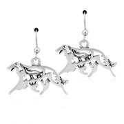 Borzoi Earrings Body Design with Wolf in Sterling Silver in French Hook.