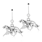 Borzoi Earrings Body Design with Wolf in Sterling Silver in Leverback.