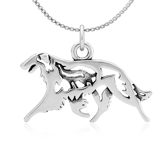 Borzoi Necklace Body Design with Wolf in Sterling Silver on Box Chain.