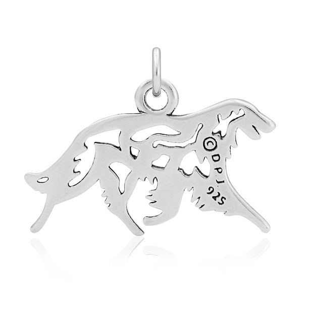 Borzoi Pendant Body Design with Wolf in Sterling Silver Back Side View.