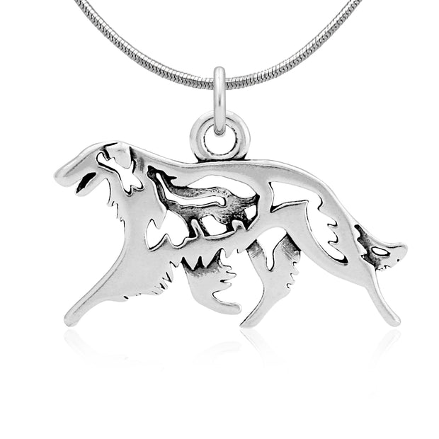 Borzoi Necklace Body Design with Wolf in Sterling Silver on Snake Chain.