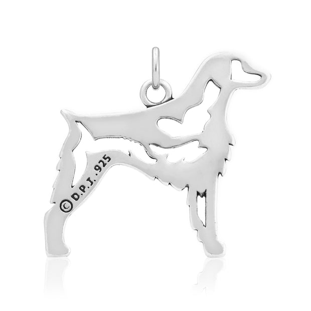 Brittany Spaniel Pendant Body Design with Pheasant in Sterling Silver Back Side View.