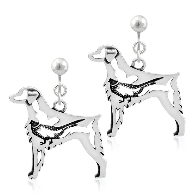 Brittany Spaniel Clip-On Earrings Body Design with Pheasant in Sterling Silver.