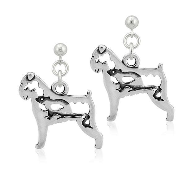 Brussels Griffon Earrings Body Design with Rat in Sterling Silver in Dangle Post.