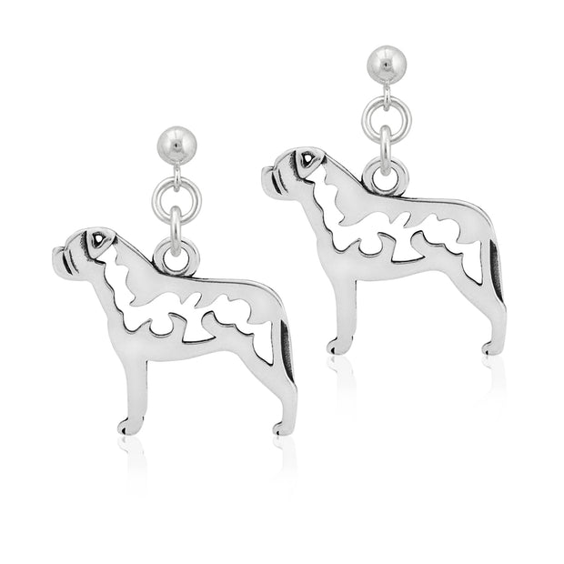 Bullmastiff Earrings Body Design in Sterling Silver in Dangle Post.