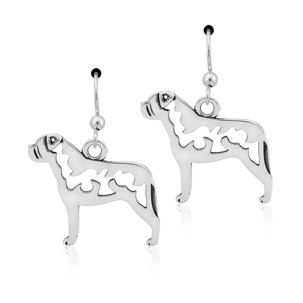 Bullmastiff Earrings Body Design in Sterling Silver in French Hook.