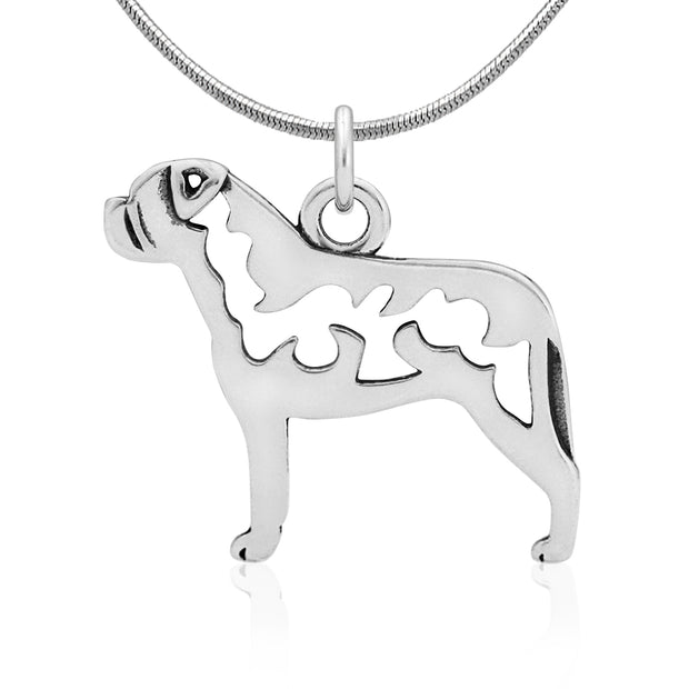 Bullmastiff Necklace Body Design in Sterling Silver on Snake Chain.