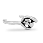 Paw Print and Heart Toe Ring in Sterling Silver.