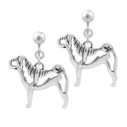 Chinese Shar Pei Clip-On Earrings Head Design in Sterling Silver.