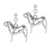 Chinese Shar Pei Earrings Head Design in Sterling Silver in Dangle Post.