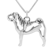 Chinese Shar Pei Necklace Body Design in Sterling Silver on Box Chain.