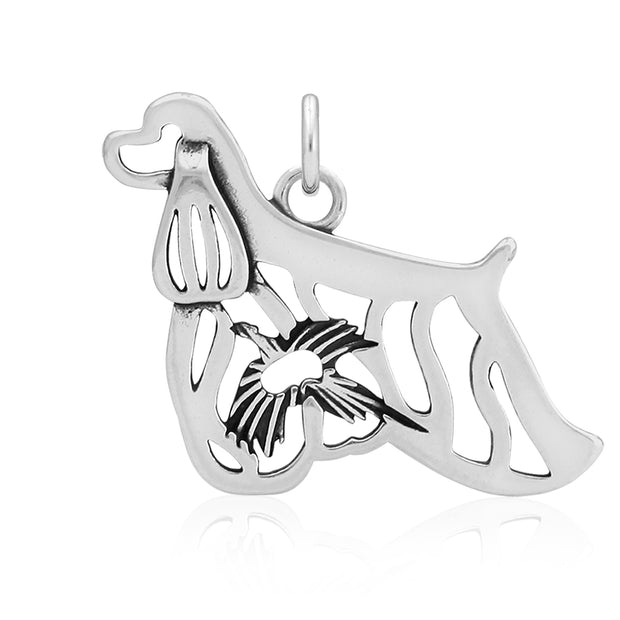 Cocker Spaniel Pendant Body Design with Pheasant in Sterling Silver.