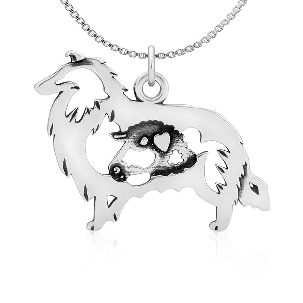 Rough Coat Collie Necklace Body Design with Ram in Sterling Silver on Box Chain.