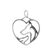 Doberman Pinscher Heart Pendant Mom and Pup in Sterling Silver Back Side View.