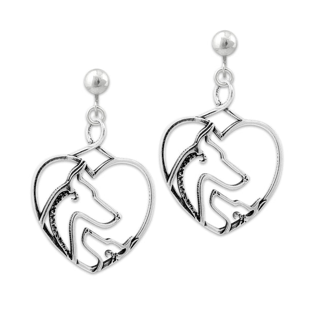 Sterling Silver Doberman Pinscher Heart Earrings