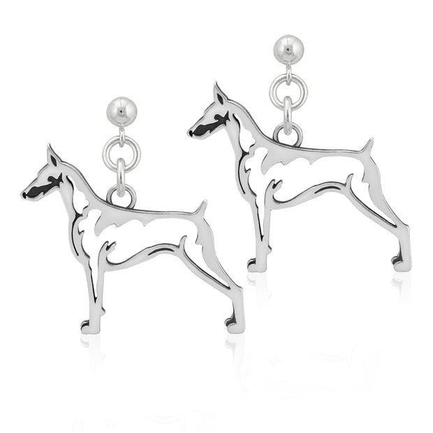 Doberman Pinscher Earrings in Sterling Silver